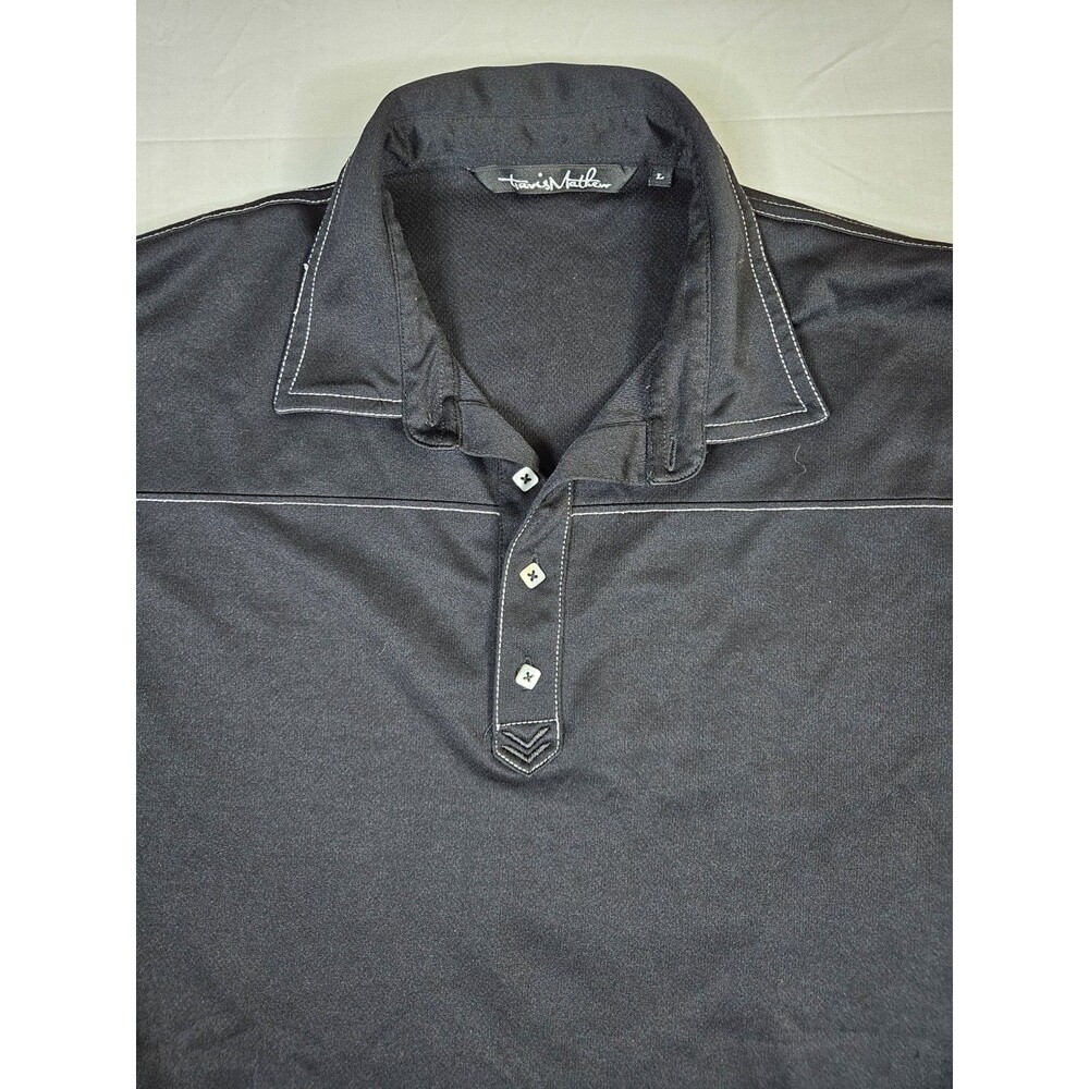 Travis Mathew Shirt Men's Size Large Black W/ White Stitch Golf Polo L